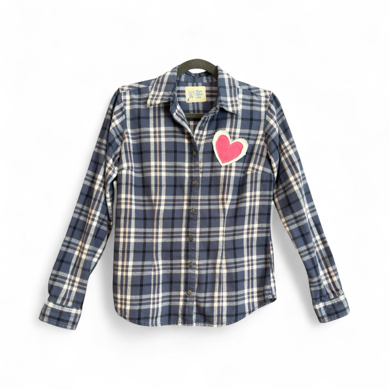 Desert Series Flannel Shirt – Blue, White and Pale Pink with Art Applique (S)