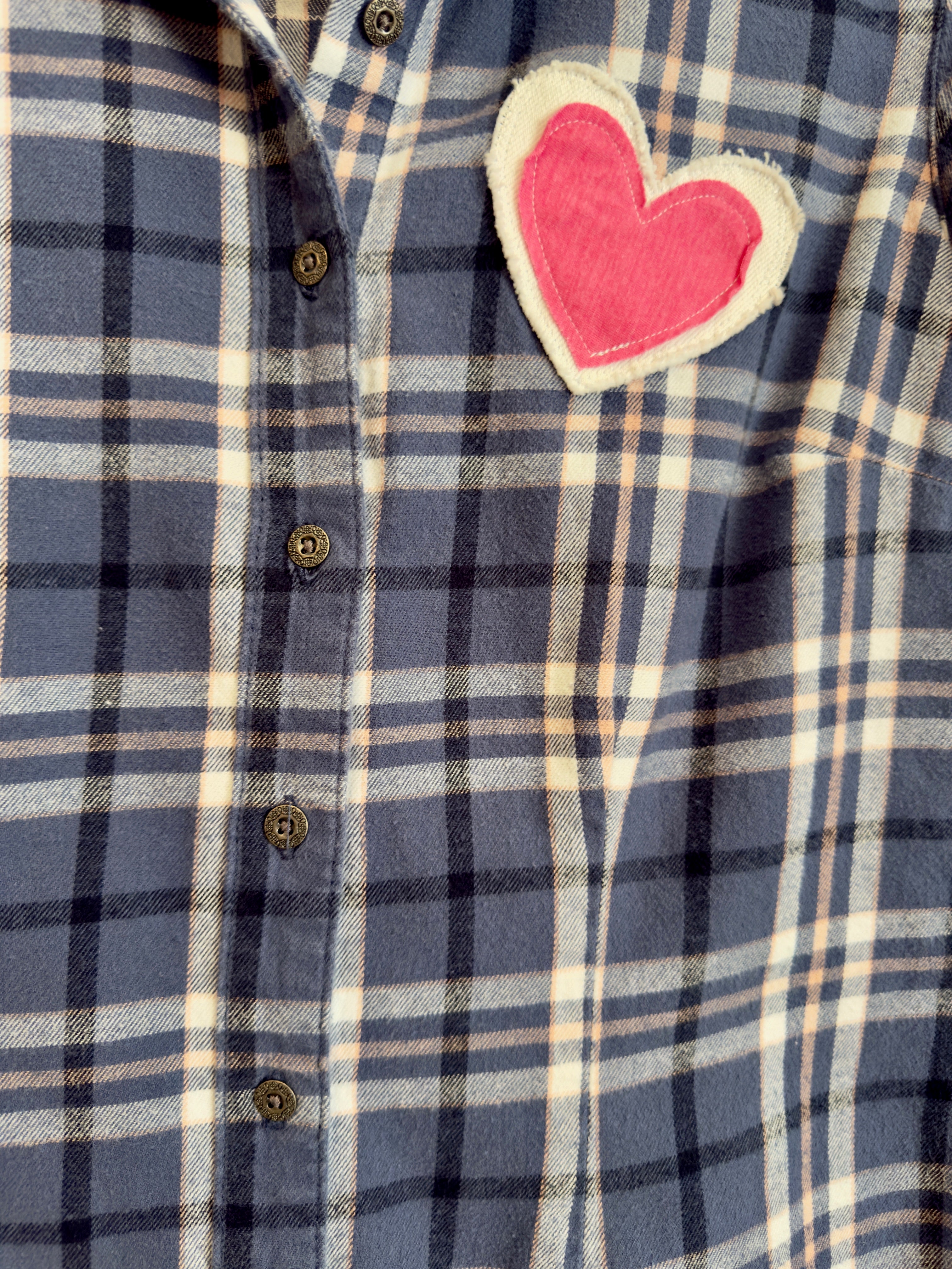 Desert Series Flannel Shirt – Blue, White and Pale Pink with Art Applique (S)