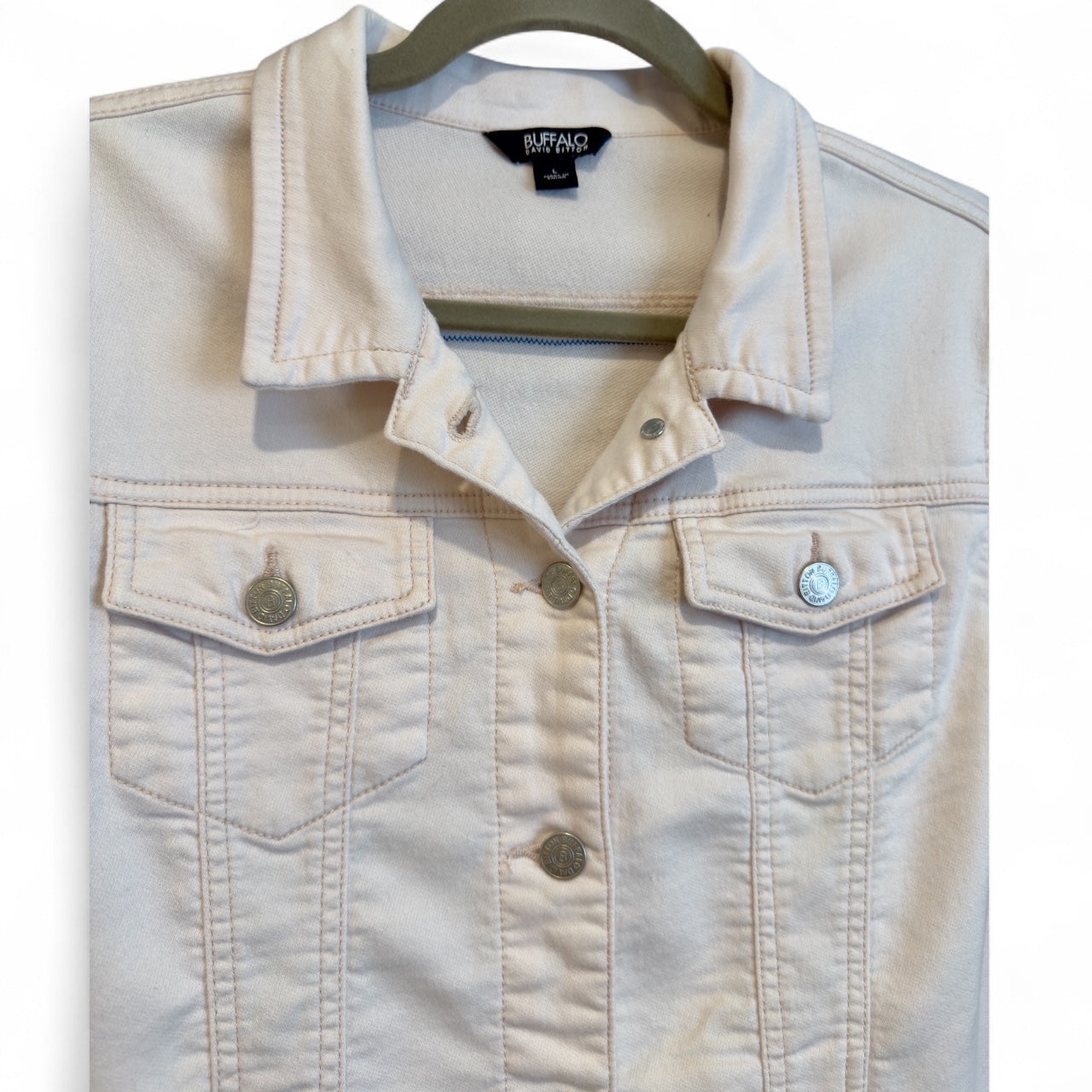 Upcycled Denim-Style Jacket with Sunrise Rider Art Applique (L)