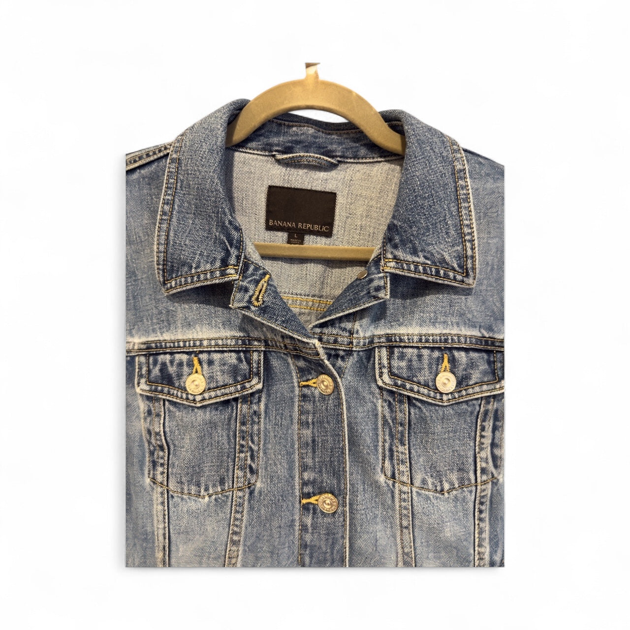 Upcycled Denim Jacket with Desert Sunset Art Applique (L)