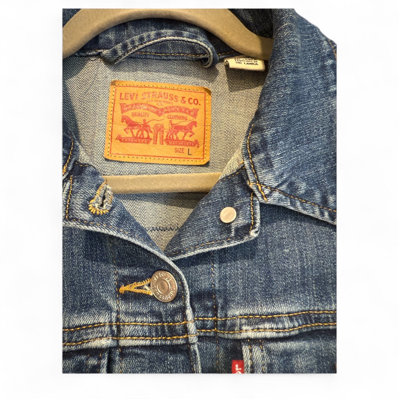 Upcycled Denim Jacket with Blooming Cactus Art Applique (L)