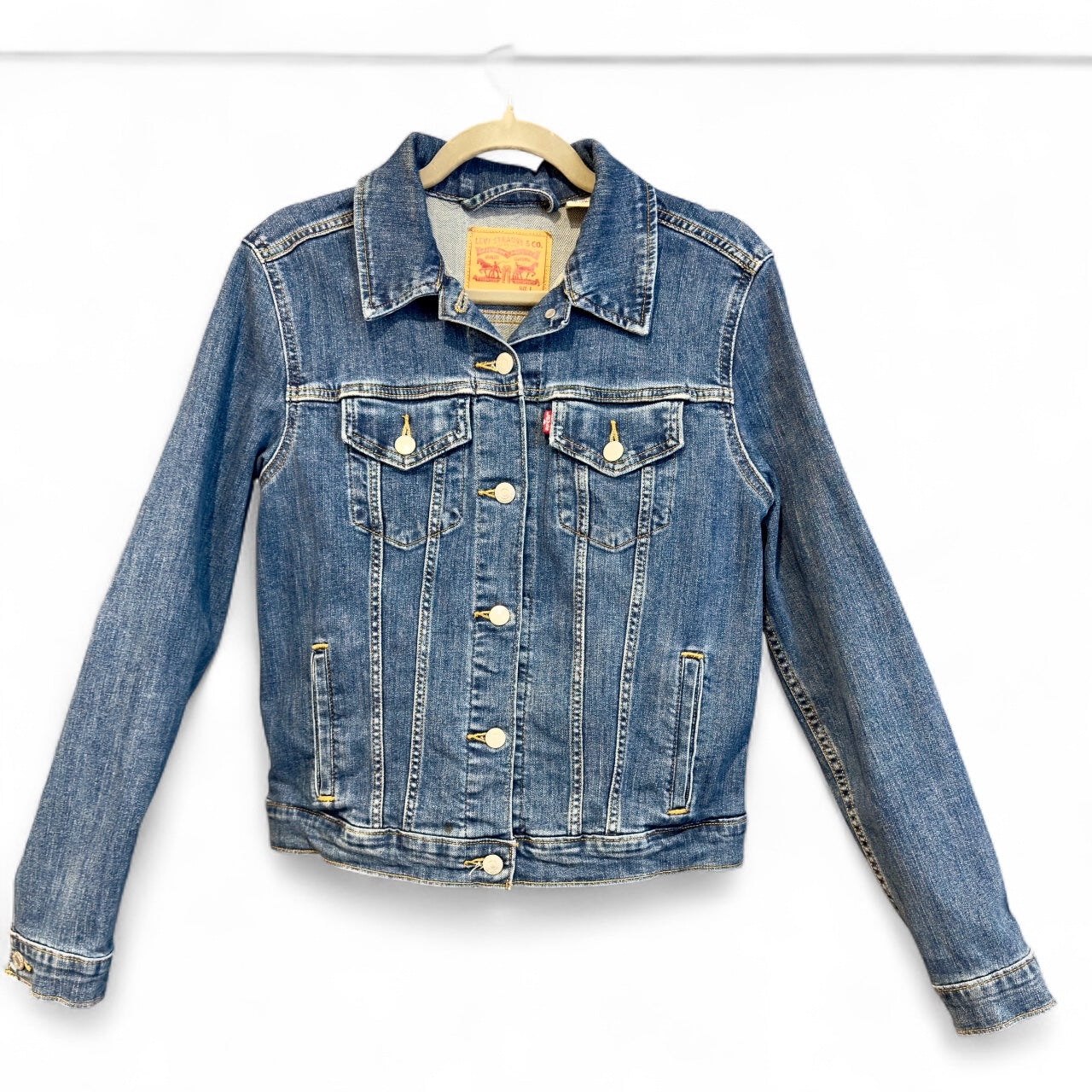 Upcycled Denim Jacket with Blooming Cactus Art Applique (L)