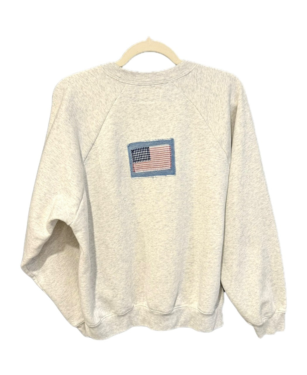 American Spirit USA Patchwork Sweatshirt – Heathered Crewneck with Upcycled Appliqué