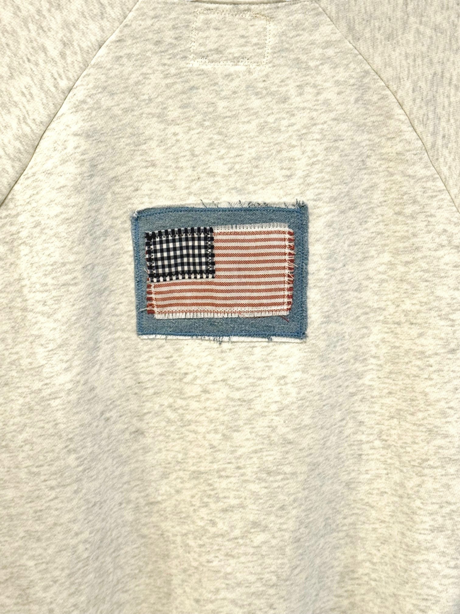 American Spirit USA Patchwork Sweatshirt – Heathered Crewneck with Upcycled Appliqué