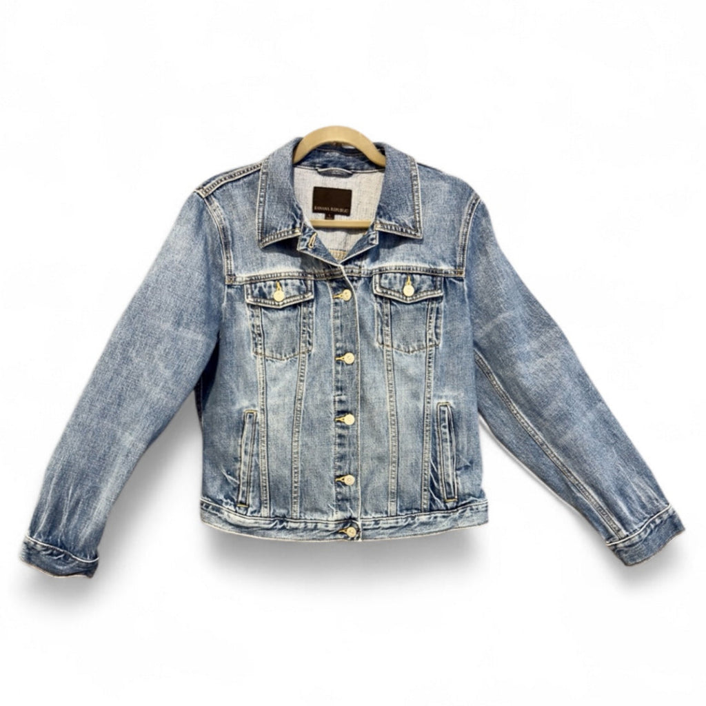 Upcycled Denim Jacket with Desert Sunset Art Applique (L)