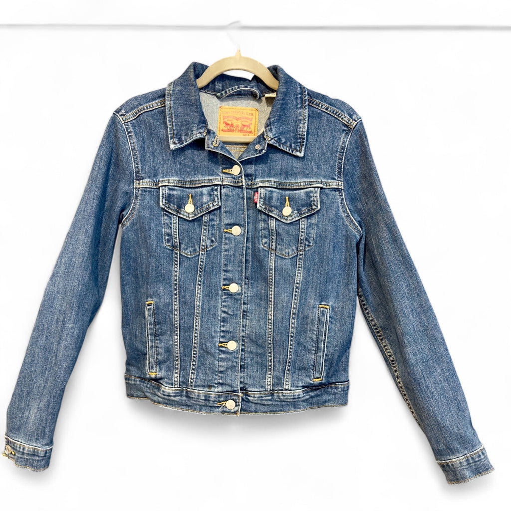 Upcycled Denim Jacket with Blooming Cactus Art Applique (L)