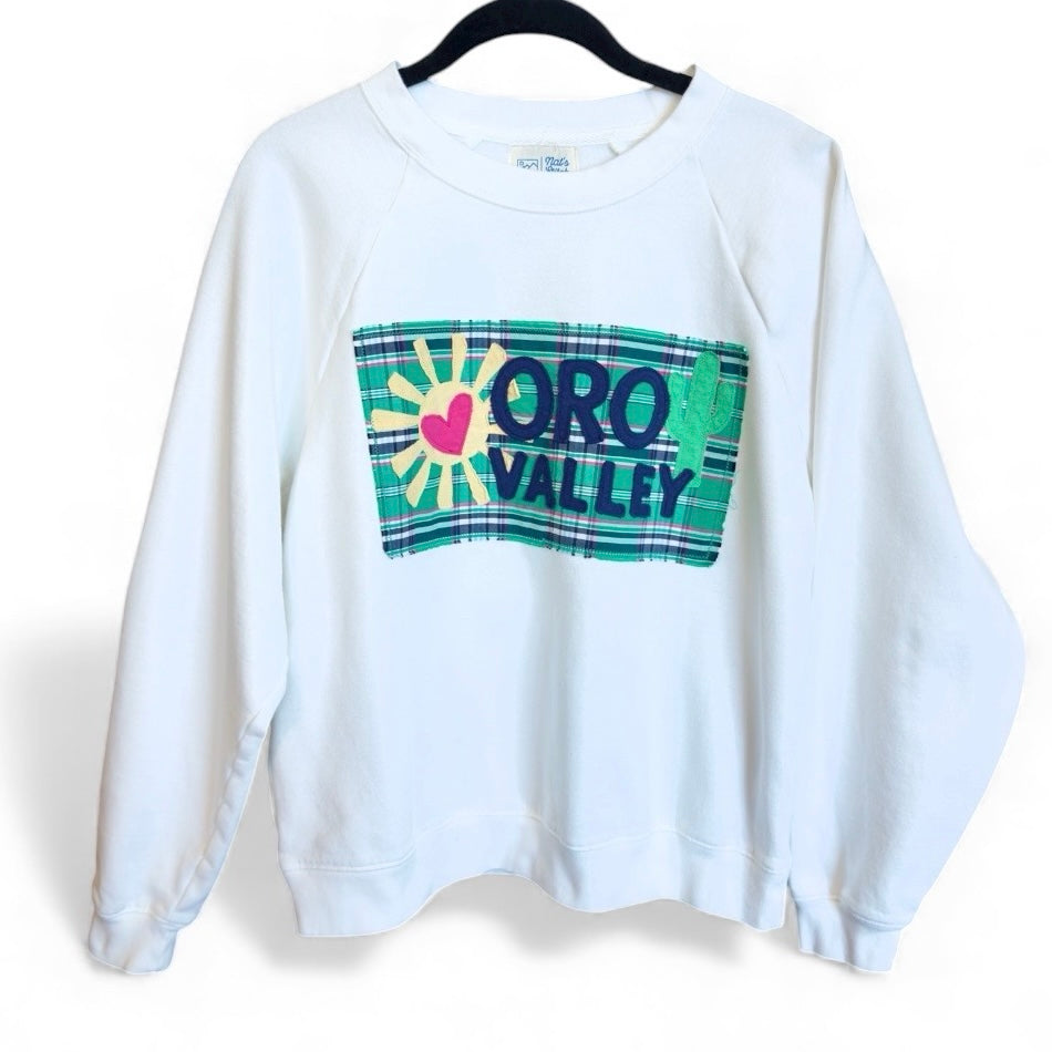 Oro Valley Upcycled Applique Off-White Women’s Raglan Crewneck Sweatshirt