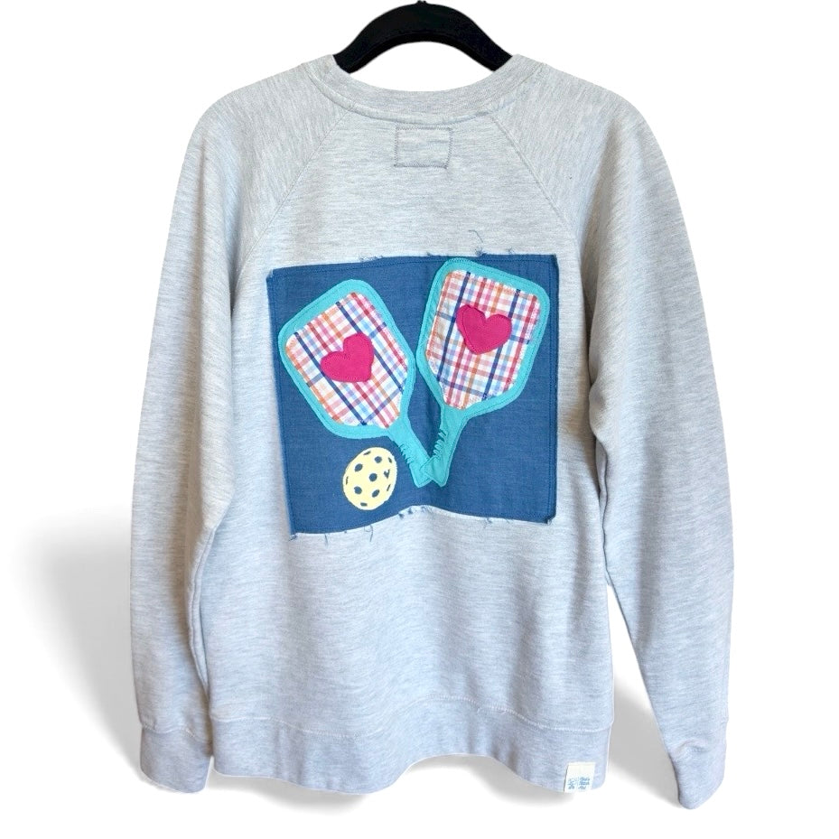 Pickleball Paddle Upcycled Appliqué Sweatshirt | Women's Lightweight French Terry Crewneck