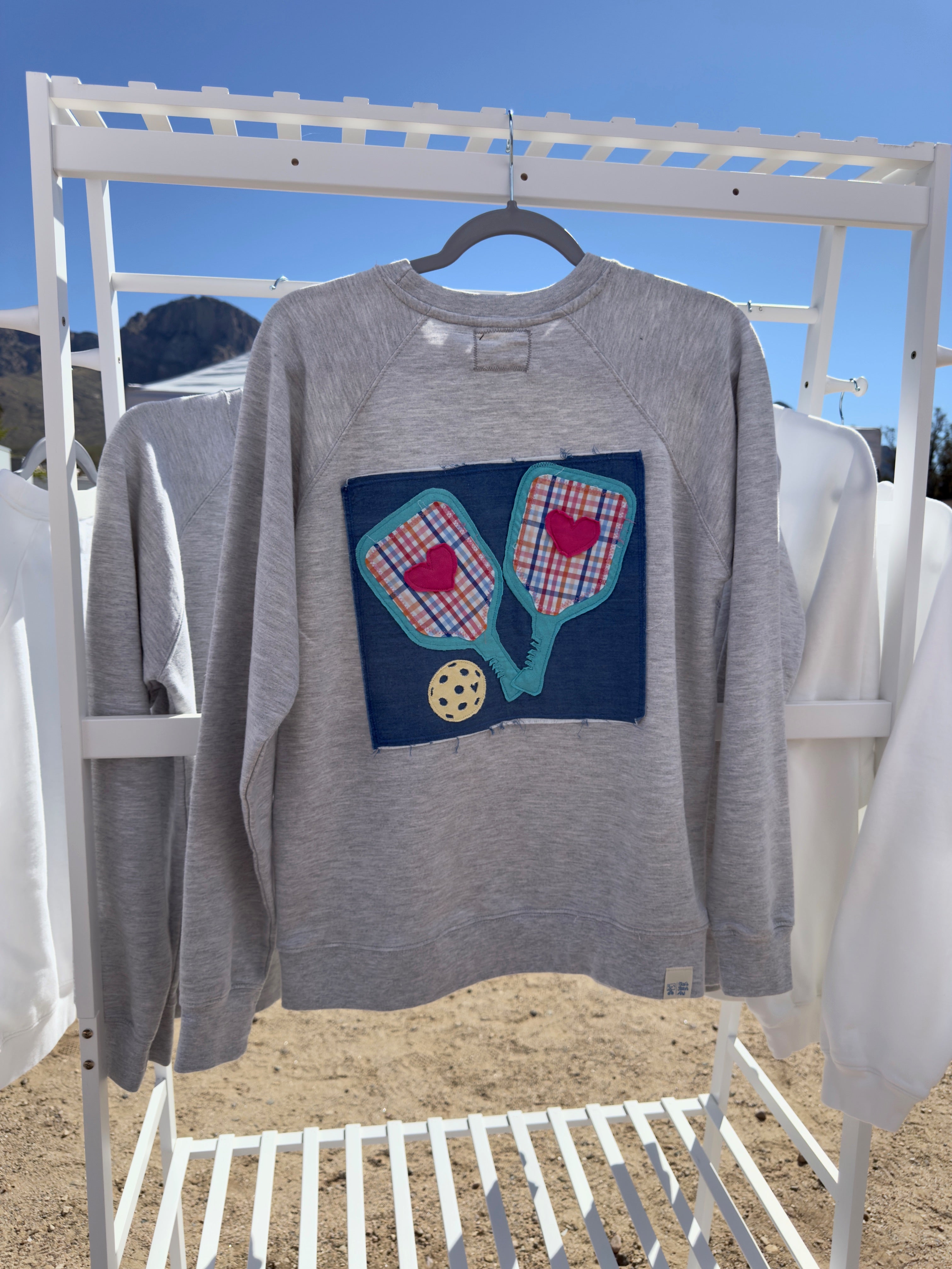Pickleball Paddle Upcycled Appliqué Sweatshirt | Women's Lightweight French Terry Crewneck