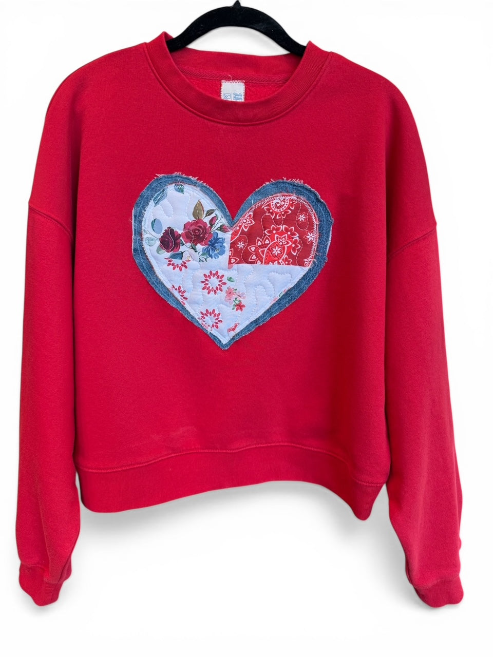 Red Quilted Heart Upcycled Applique Sweatshirt